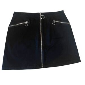 Signature 8 Black Zip Front Mini Skirt Silver Hardware Edgy Club Y2K Size Large